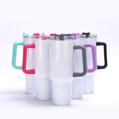 Reutilizables tumblers de acero inoxidable de color de las tazas de automóviles tumbler con mango y tapa de paja