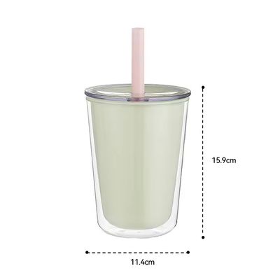 TOUR Botella de agua portátil de plástico de doble pared con copa de bebida de paja de gran capacidad