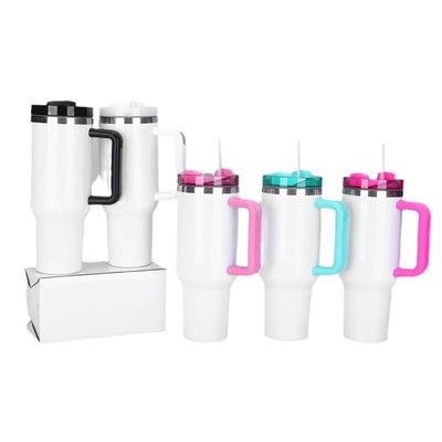 Tumbler de 40 oz con mango y tapa de paja Tumblers de acero inoxidable de color Tazas de coche para el trabajo