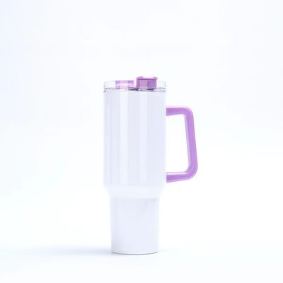 Tumbler de 40 oz con mango y tapa de paja Tumblers de acero inoxidable de color Tazas de coche para el trabajo