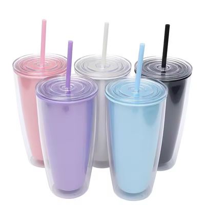 Gran Taza de Barriga 24 oz Botella de agua de plástico de doble pared con paja y color personalizado