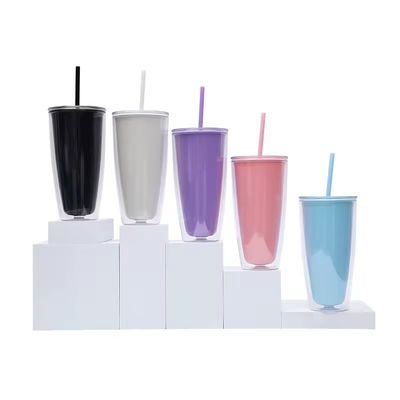 Gran Taza de Barriga 24 oz Botella de agua de plástico de doble pared con paja y color personalizado