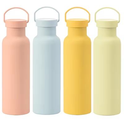 Taza aislada deportiva de color sólido desechable con manija botella de vacío de acero inoxidable