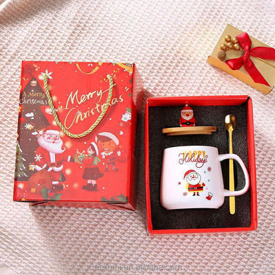 Regalo de Navidad Tazas de cerámica con cuchara 400ml Reutilizables Decoración de taza de café de porcelana