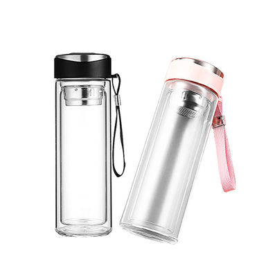 320 ml de taza de café de vidrio de silicona de pared doble con infusor de té y tapa de PP