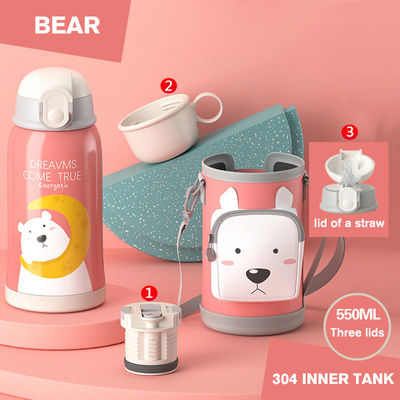 Termos portátil de acero inoxidable de 550 ml con manga de taza y diseño de dibujos animados de paja
