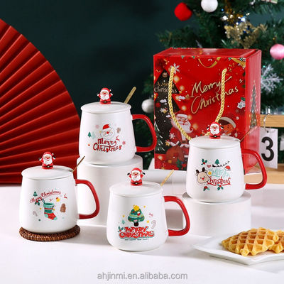 Taza de Navidad de diseño atractivo de 400 ml cerámica reutilizable porcelana taza de café con cuchara