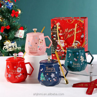 Taza de Navidad de diseño atractivo de 400 ml cerámica reutilizable porcelana taza de café con cuchara