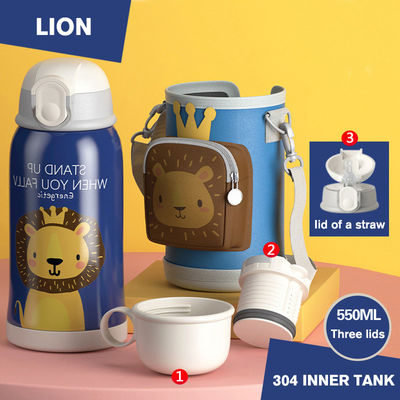 Acero inoxidable 550ml Logotipo personalizado Rebote tapa de paja Copa de termo para campamento estudiantil