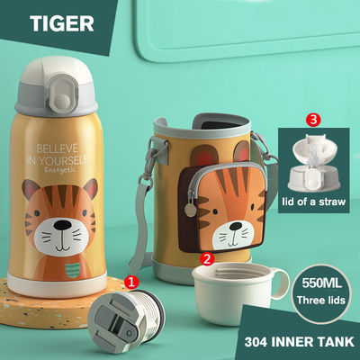 Acero inoxidable 550ml Logotipo personalizado Rebote tapa de paja Copa de termo para campamento estudiantil