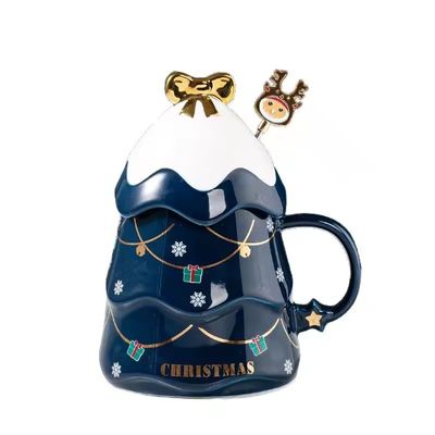 400ml 500ml Cerámica Taza de café de oficina Taza de té Con tapa y cuchara Regalo de Navidad