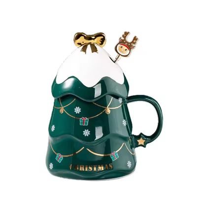 400ml 500ml Cerámica Taza de café de oficina Taza de té Con tapa y cuchara Regalo de Navidad