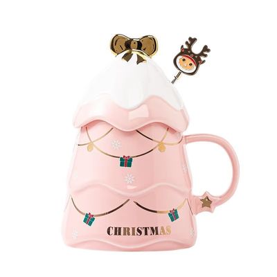 400ml 500ml Cerámica Taza de café de oficina Taza de té Con tapa y cuchara Regalo de Navidad