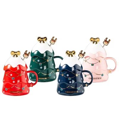 400ml 500ml Cerámica Taza de café de oficina Taza de té Con tapa y cuchara Regalo de Navidad