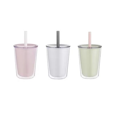 Bebida directa Botella de agua de plástico de doble pared de gran capacidad con taza de bebida con tapa