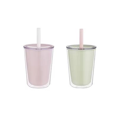 Botella de agua de plástico de pared doble de gran capacidad con paja aplicable para hervir agua