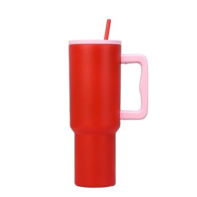 Reutilizables tumblers de acero inoxidable 40oz tumbler con mango y tapa de paja color de las tazas de coche