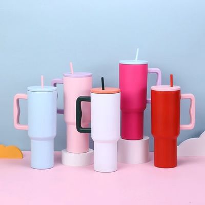 Reutilizables tumblers de acero inoxidable 40oz tumbler con mango y tapa de paja color de las tazas de coche