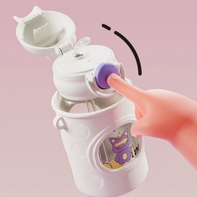 Botella de agua escolar para niños con correa de diseño de dibujos animados y rendimiento aislante térmico