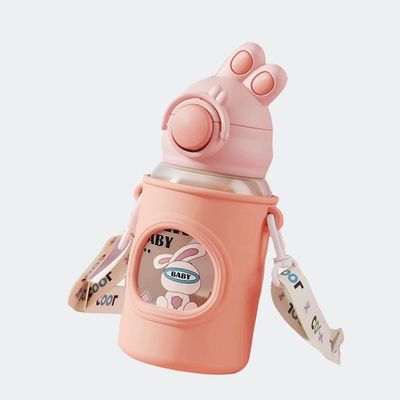 680 ml de cartón de paja de silicona de cuero cubierta de vacío aislado botella de agua para niños niños