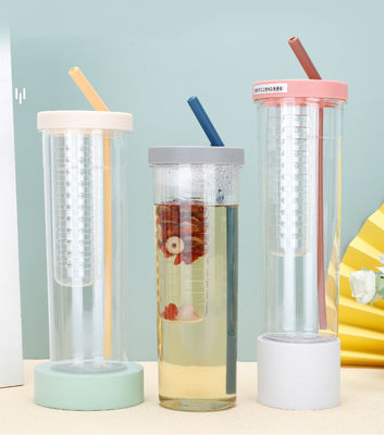 Gran capacidad exterior portátil de jugo de paja de agua potable botella de taza con teadero logotipo personalizado de plástico