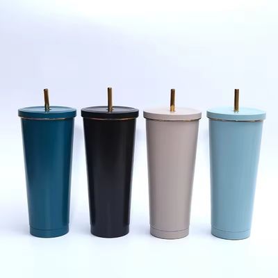 Taza de paja de acero inoxidable 304 caliente Taza de café de vacío de gran capacidad con color personalizado
