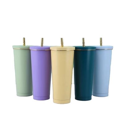 Color personalizado 500ml 750ml Taza de vacío de acero inoxidable de doble pared con cafetera de café aislada con paja
