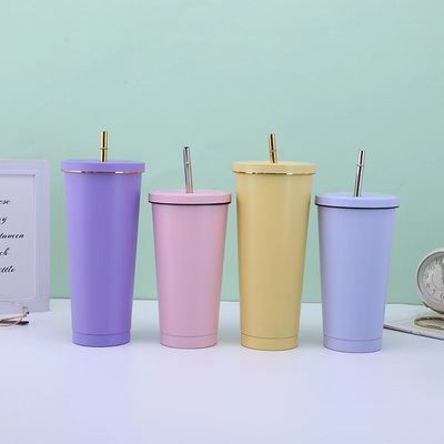 Color personalizado 500ml 750ml Taza de vacío de acero inoxidable de doble pared con cafetera de café aislada con paja