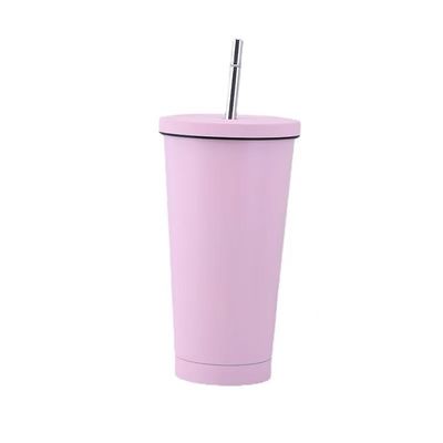Color personalizado 500ml 750ml Taza de vacío de acero inoxidable de doble pared con cafetera de café aislada con paja