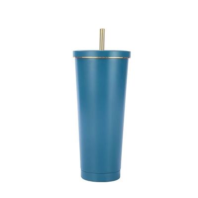 Color personalizado 500ml 750ml Taza de vacío de acero inoxidable de doble pared con cafetera de café aislada con paja