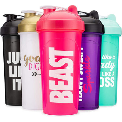 Impresión de logotipo en relieve 600ml Shaker Cup para Unisex Protein Fitness Gimnasio Botella de agua