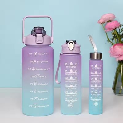 Logotipo personalizado Aceptable 3pcs Conjunto de botellas de agua de plástico deportivo de gran capacidad