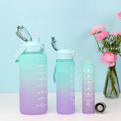 Logotipo personalizado Aceptable 3pcs Conjunto de botellas de agua de plástico deportivo de gran capacidad