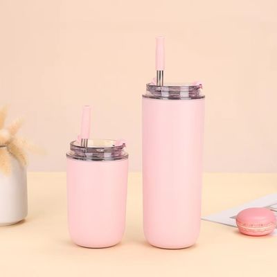 280ml 500ml Taza de café de vacío de acero inoxidable con paja de metal Taza de viaje sostenible