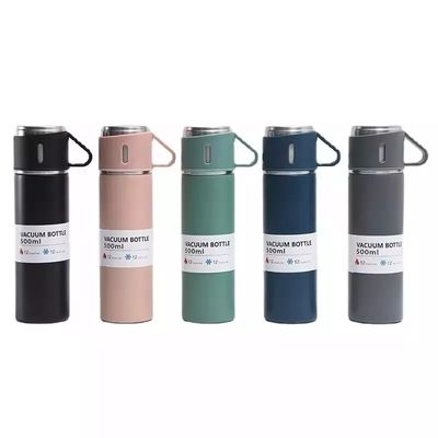 500 ml de vacío aislado de acero inoxidable de vacío botella de regalo con 3 tazas