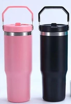 Vacuo aislado botella de agua deportiva de acero inoxidable de 30 oz con paja y mango