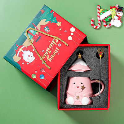 Conjunto de tazas de regalo de Navidad de cerámica con tapa y cuchara 400 ml 500 ml para la taza de té de la tarde de la oficina