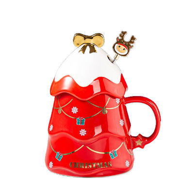 Lugo Cerámica árbol de Navidad Tumbler Taza con tapa 400ml Popular venta de regalo caja de juego