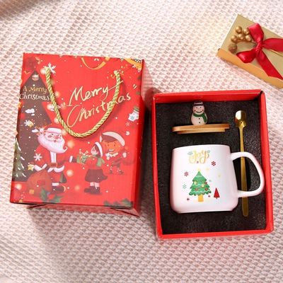 Regalo de Navidad Reutilizable 400ml Taza de café de porcelana con cuchara y decoración de Santa