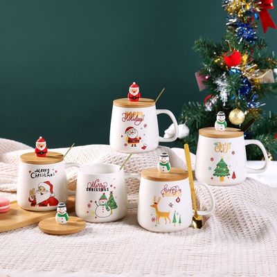 Regalo de Navidad Reutilizable 400ml Taza de café de porcelana con cuchara y decoración de Santa