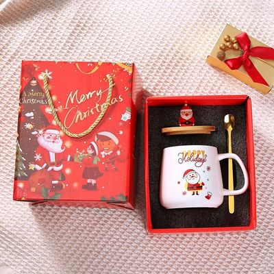 Regalo de Navidad Reutilizable 400ml Taza de café de porcelana con cuchara y decoración de Santa