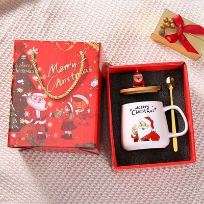Regalo de Navidad Reutilizable 400ml Taza de café de porcelana con cuchara y decoración de Santa