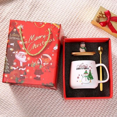 Regalo de Navidad Reutilizable 400ml Taza de café de porcelana con cuchara y decoración de Santa