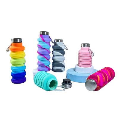 Estilo de diseño contemporáneo 500 ml de botella de agua de silicona plegable libre de BPA para deportes al aire libre