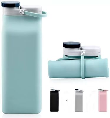 Botella de agua de silicona plegable personalizada de 400 ml / 600 ml, imprescindible para los viajeros de moda