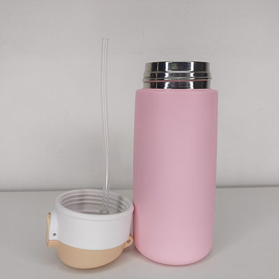 Botella de agua de acero inoxidable de 16 oz con paja a prueba de fugas y aislada para niños activos