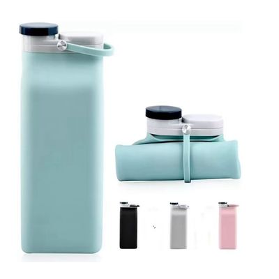 Botella de agua reciclable Moda Botellas de agua de silicona plegables de 600 ml para una fácil portabilidad