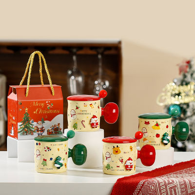 Sublimación Taza de cerámica personalizada Reutilizable 3D Regalo de taza de Navidad con tapa y cuchara