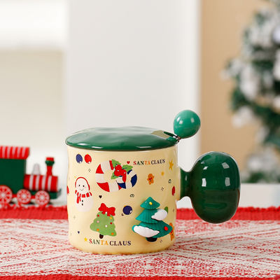 Sublimación Taza de cerámica personalizada Reutilizable 3D Regalo de taza de Navidad con tapa y cuchara