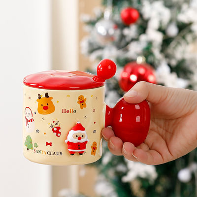 Sublimación Taza de cerámica personalizada Reutilizable 3D Regalo de taza de Navidad con tapa y cuchara